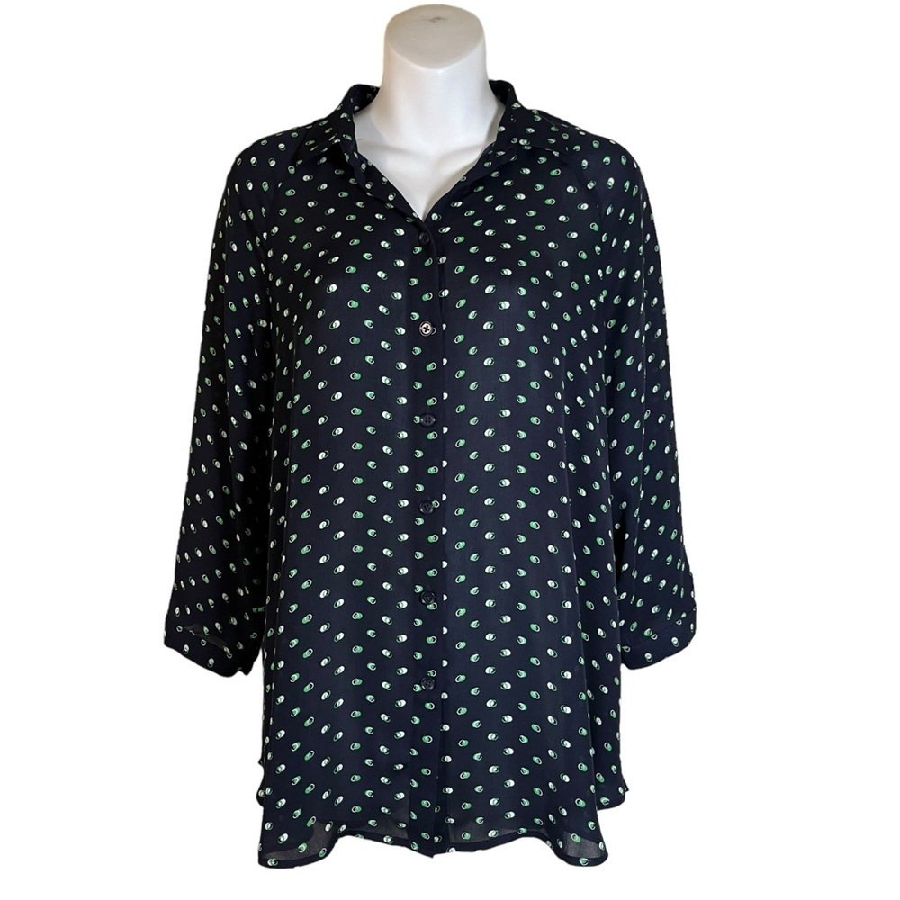 Cabi 3/4 sleeve button down sheer navy Martini shirt size XS
